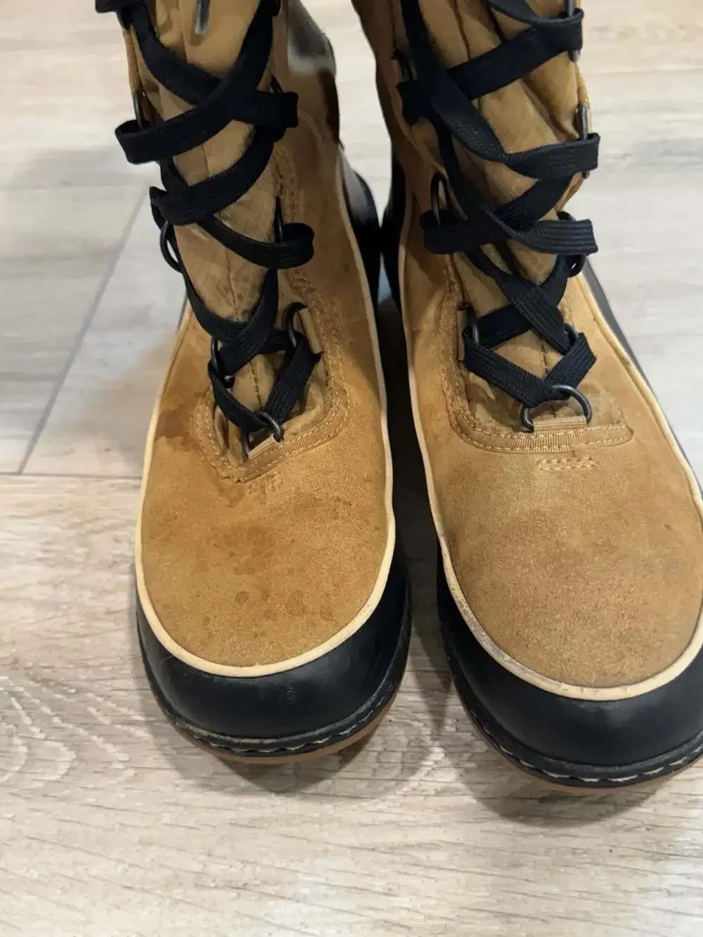 Sorel Women’s Size 8.5 Tan Suede Tall Winter Snow Boots Faux Fur Lace Up